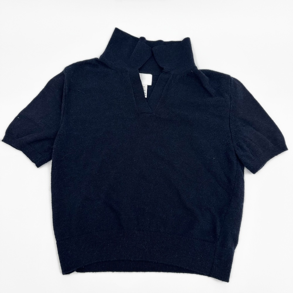 H&M Sweater Polo Short Sleeve Collared Knit Modern Women Size Medium Navy Blue
